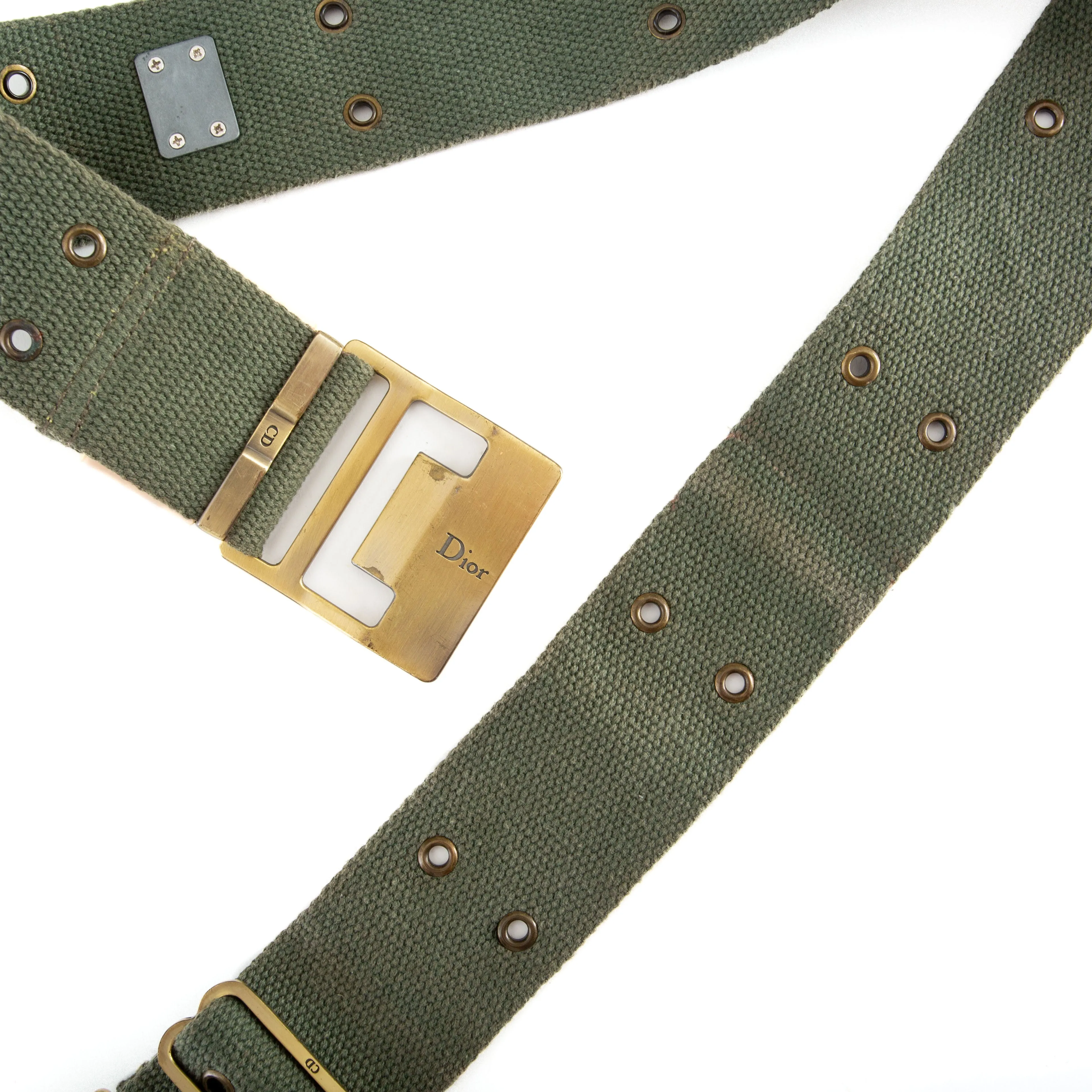 Vintage Army Green Canvas Brass Buckle Adjustable Belt