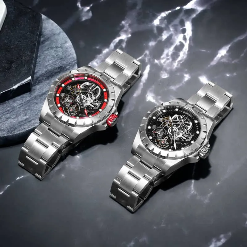 WINDMILL - Original Skeleton Hi-beat(28,800 bph) with 72 hrs Power-reserve Automatic Watch | Red Dial & Bracelet