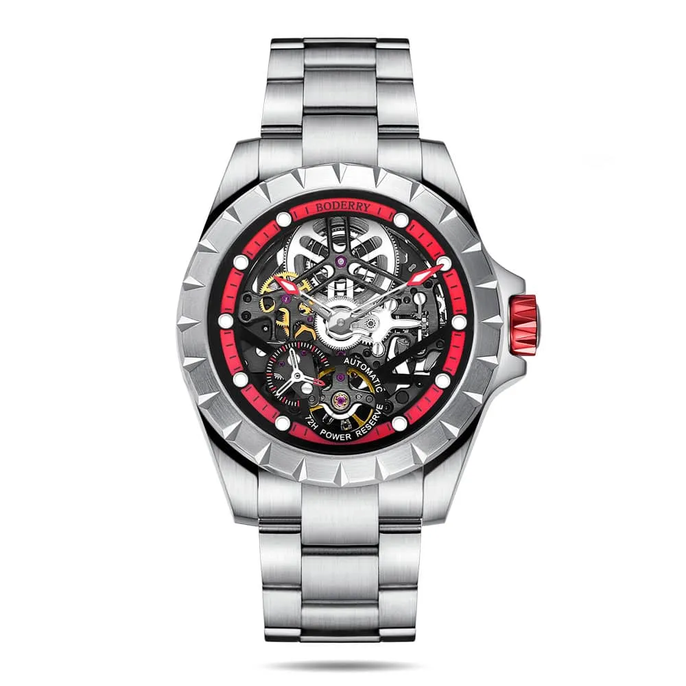 WINDMILL - Original Skeleton Hi-beat(28,800 bph) with 72 hrs Power-reserve Automatic Watch | Red Dial & Bracelet