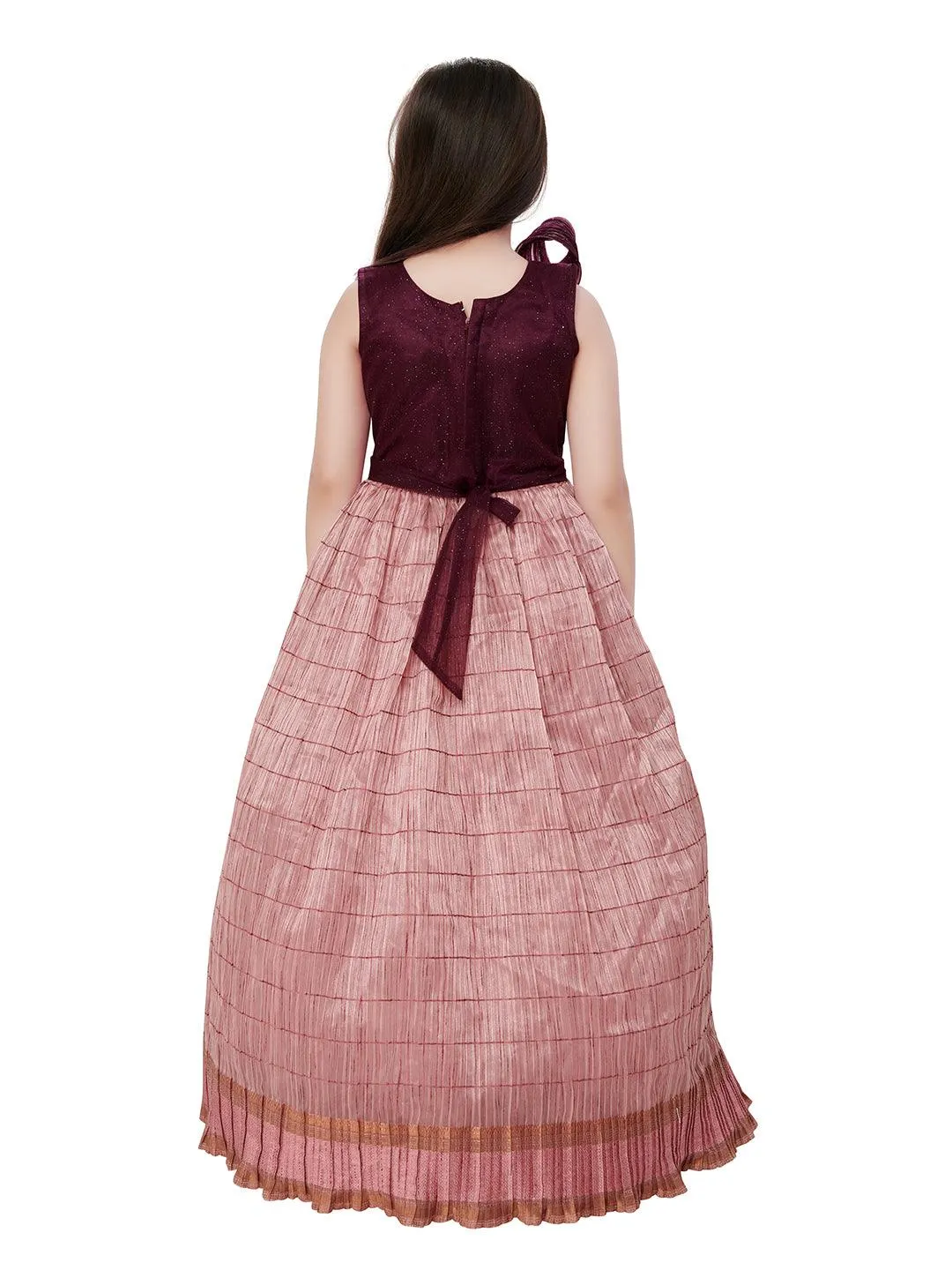 Wine Coloured Trendy Wire Styled Pattern Maxi Dress Gown For Girls