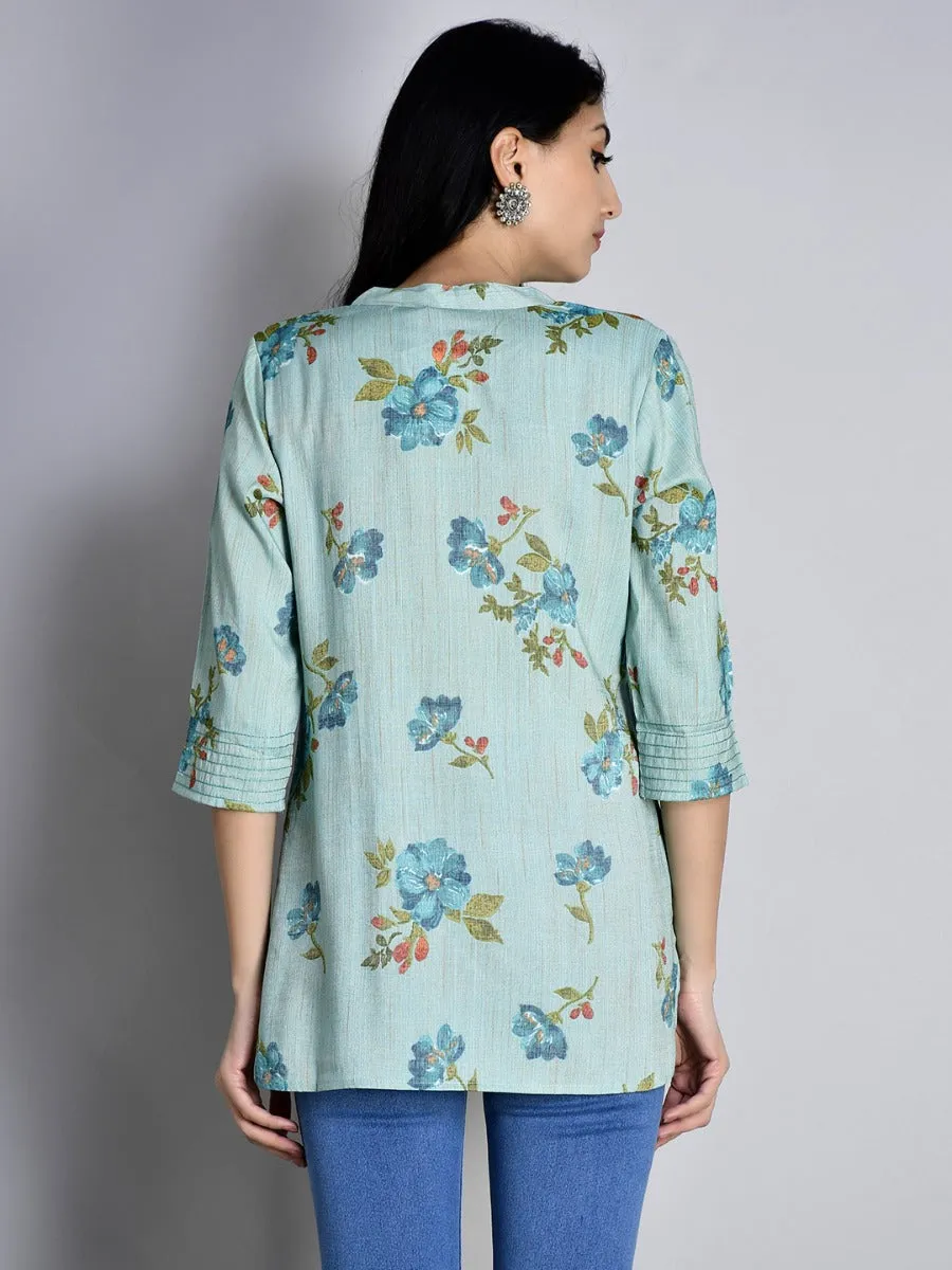 Women Blue 3/4 Sleeve Printed Tunic