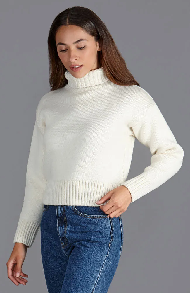 Womens Chunky Merino Wool Cropped Submariner Jumper